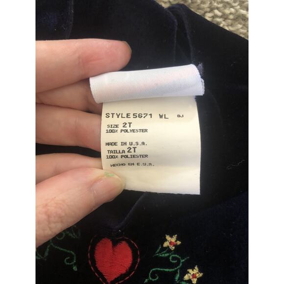 Vintage In Design Baby Velvet Dress Size 2T Navy Blue Embroidered Turtle Neck B1 - Picture 5 of 6